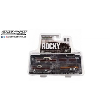 Greenlight SET DE VEHICULES : CHEVROLET C-10 AVEC CADILLAC SEDAN ET REMORQUE "ROCKY (1976)" 1/64 31130