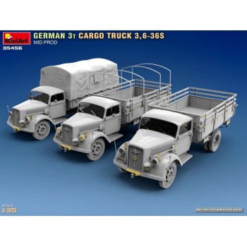 miniart CAMION ALLEMAND 3T CARGO TRUCK 3,6-36S PRODUCTION INTERMÉDIAIRE 1/35 35456